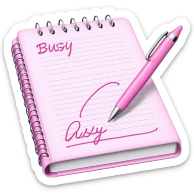 pink book and note pen add on it the word BUSY sticker