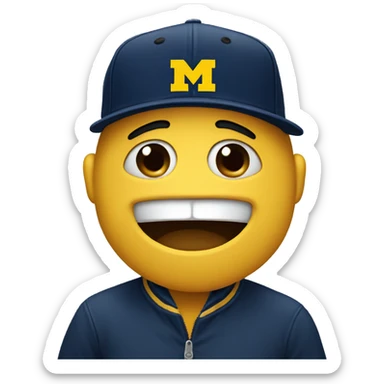 Crying face emoji wearing University of Michigan hat sticker