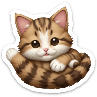dark brown tabby and white kitten upside down with eyes closed sticker