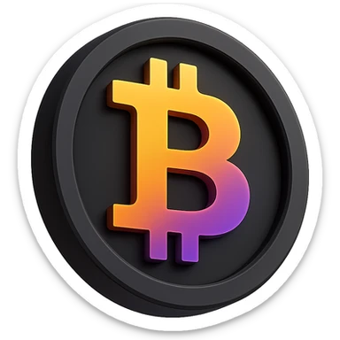 bitcoin,  warm palette in yellow, orange, purple, violet gradient tones, dark solid bg sticker