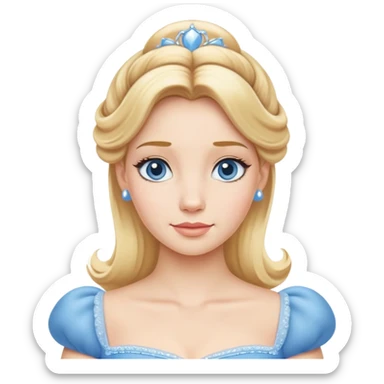extremely minimal Cinderella from hips up, simple blue dress shape, basic blonde hair outline, few facial details, ultra simplified sticker