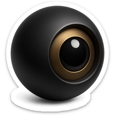 black themed eyeball, dark and sleek, minimal, with a glossy shine sticker