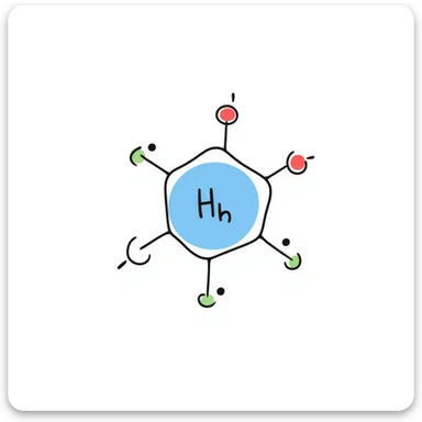 Clean hormone molecule diagram: large blue hormone icon in center with geometric molecular structure, red receptor binding sites, and neat green arrows showing action pathway. Simple hand-drawn illustration with minimal background and organized layout. sticker