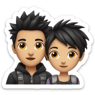 a boy and a girl with short black spiky hair sticker