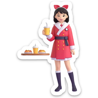 Japanese female high school student in cafe cosplay costume at cultural festival sticker
