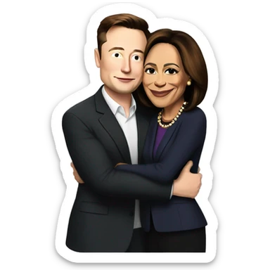 Elon musk hugging Kamala Harris  sticker