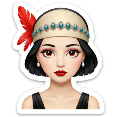 1920s woman, jazz age, feathered headband, glamorous makeup sticker