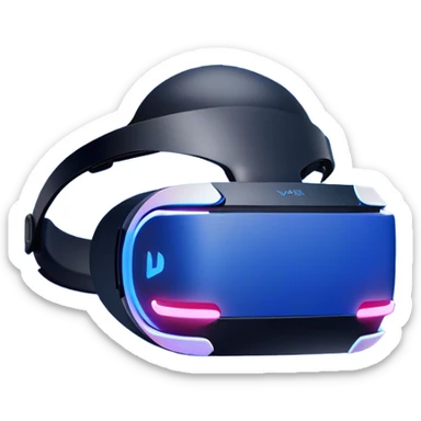 Clash of Clans aesthetic: Cinematic Playful PlayStation VR Headset Portrait Emoji, rendered in a 3D vector-style similar to standard emojis with minimal shading and bold, simplified shapes. A compact, distinct form with signature details, softly glowing with a cutting-edge console technology charm. Simplified yet unmistakably iconic, highly detailed and consistent, glowing with a soft radiance and high shine. Stylized with a touch of technological advancement and a soft glowing outline, capturing the essence of a beloved gaming relic with a friendly, playful manner! sticker