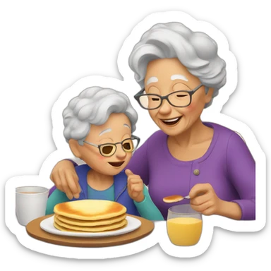 Granny eating pancakes with grandson sticker
