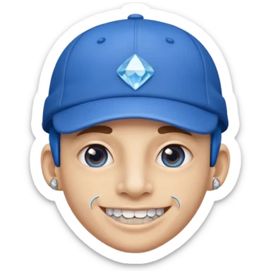 Wearing blue cap and nose diamond with braces on teeth sticker
