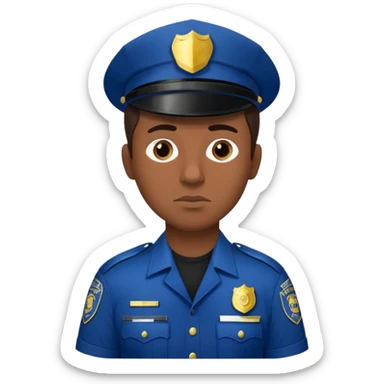 I want you to create an emoji of a sergeant, like a police officer. He should be a young guy with dark brown hair, brown eyes, medium-dark skin, shown from the chest up, and with the text “comisario morcuende” sticker