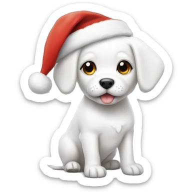 White puppy with Santa hat  sticker