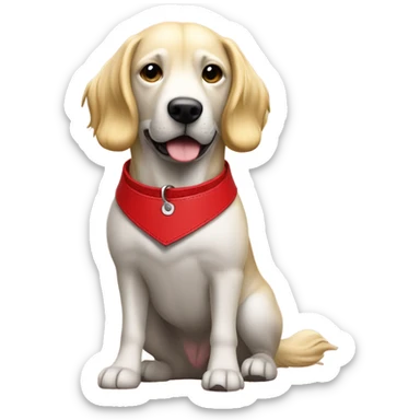 Put a Red leather dog collar and golden tag on a blond white female with medium length hair and add a red leash sticker