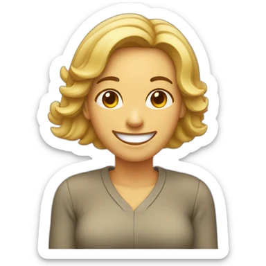 Woman with wide smile pointing to her temple in the head sticker