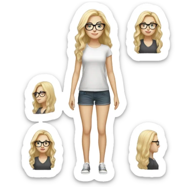 white girl with blonde hair and glasses full body  sticker