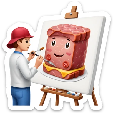 artist painting a SPAM meat portrait landscape  sticker
