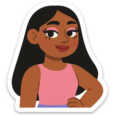 pretty girl with long black hair, button nose, brown eyes, dark skin, pretty makeup and lashes sticker