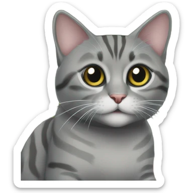 A grey and black polydactyl tabby cat with big eyes under a Christmas tree sticker