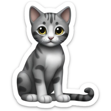 full body grey and black playful baby skinny cat sticker