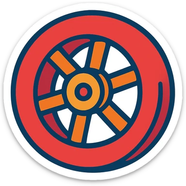 red wheel, playful and cartoonish sticker