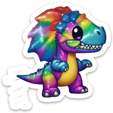 Lisa frank glitter rainbow cute dinosaur with sword and jewels sticker