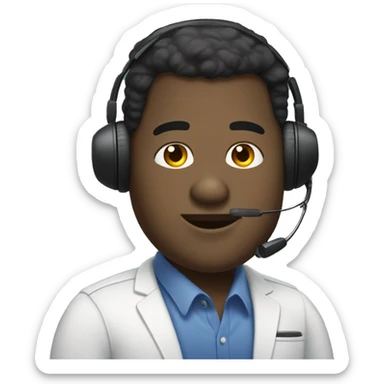 A black chubby guy, using a badge write Gustavo, he uses a telemarketing headphone  sticker