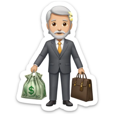 Un hombre con traje, de unos 60 años con barba, pelo largo, sin gafas y con una bolsa de dinero, importante, con traje de negocios y sin gafas  sticker