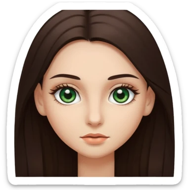 Girl with dark green eyes, light eyebrows and long dark-brown straight hair sticker