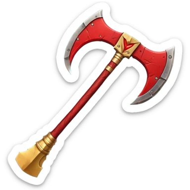 Ares battle axe object icon, ancient Greek war god axe, double-bladed heavy axe, red and gold metal, battle-worn scratches, glowing red accents, 3D cartoon, mobile game icon style, centered, clean background, soft shadow, no text, no watermark

 sticker