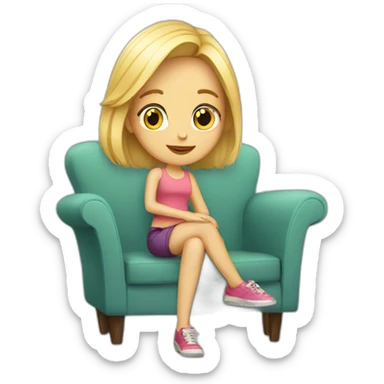 Blonde girl sitting on a trendy sofa sticker