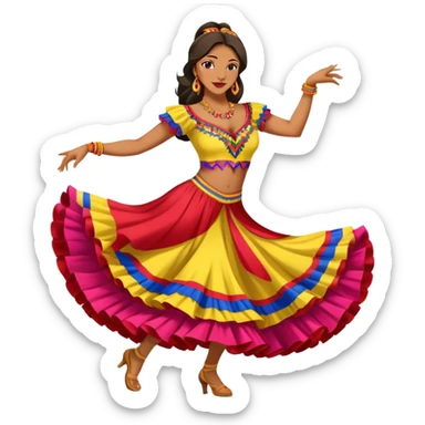 Colombian salsa dancer in colorful dress, dancing with passionate movement, traditional Colombian style sticker