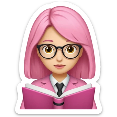 Estudante de cor parda cabelo cacheado loiro escuro de óculos segurando um caderno rosa sticker