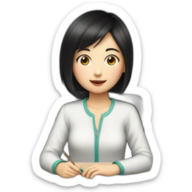 chinese girl studying computer short black hair sticker