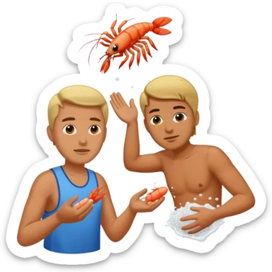Make one of a man throwing shrimp at another guy sticker