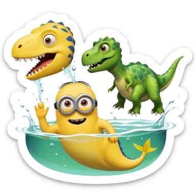 a minion swimming and then a dinosaur eata ir sticker