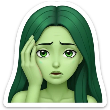 green skinned woman with long black hair facepalm sticker
