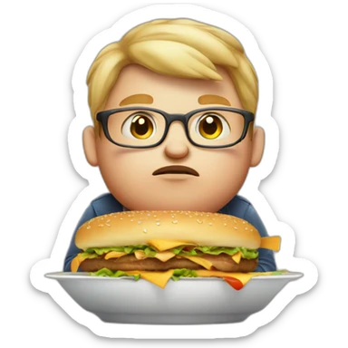 Idiot fat kid with eyeglasses eating burger sticker