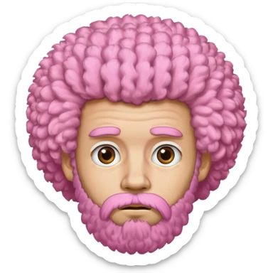 A light-skinned man with a fluffy pink afro, brown eyes, a beard, and a slightly uneasy expression. sticker