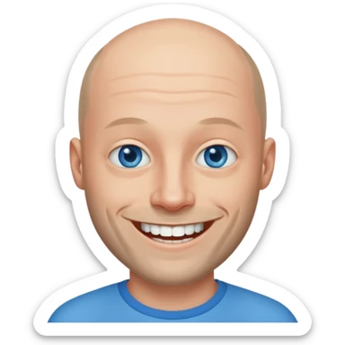 homme yeux bleus presque chauve et une barbe courte moins de chevaux et sourir sticker