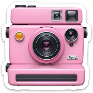 pink camera with a polaroid  sticker