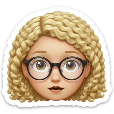 Une fille à lunette, avec des yeux bichromatiques au cheveux très courts et bouclés blondes, de la taille d'un nain, que l'on voit en contre plongée en très grand plan de façon drôle  sticker