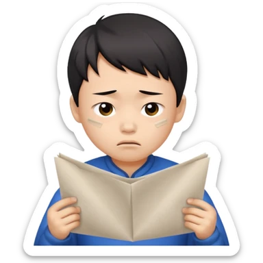 Envy - feeling of discontent at another\'s advantages or possessions - young chinese boy tearing up papers sticker