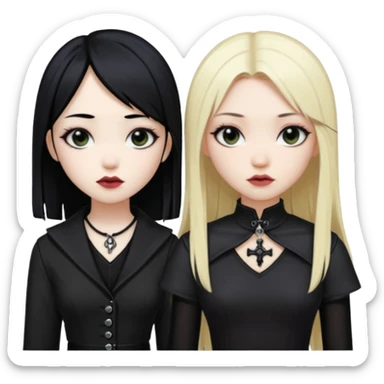 Asian girl black hair and blonde white girl dressed goth sticker