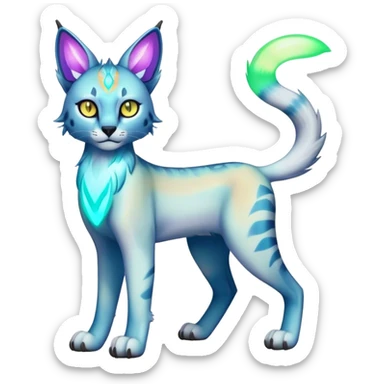 An iridescent transparent  colorful lynx-caracal-serval-fakemon-Digimon-creature-hybrid sticker