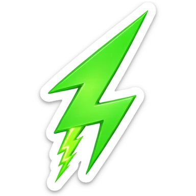 A single neon green lightning bolt emoji, glossy and smooth, vibrant neon green color, high detail, simple and cute design sticker