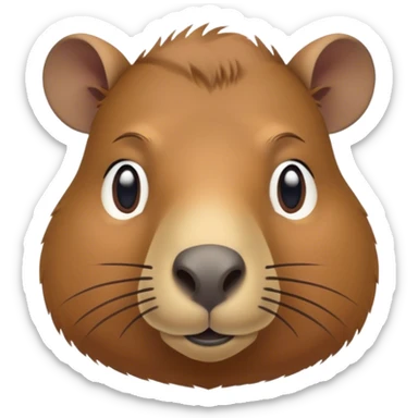 Cinematic Noble Capybara Portrait Emoji, Poised and serene, with a robust, rounded build and a characteristically broad, slightly flattened capybara face featuring a short snout and small, rounded ears, covered in soft, earthy fur with subtle natural texture and gentle, wise eyes; rendered in lifelike detail with natural light, high shine, intelligent and calm, styled with an air of understated authority, focused and attentive, soft glowing outline, capturing the essence of a watchful and confident capybara that appears ready to step out of the screen with effortless dignity! sticker