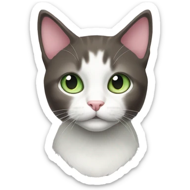 dark brown grey and white cat with pale green eyes pink nose sticker