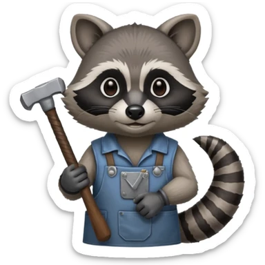 blacksmith racoon holding hammer sticker