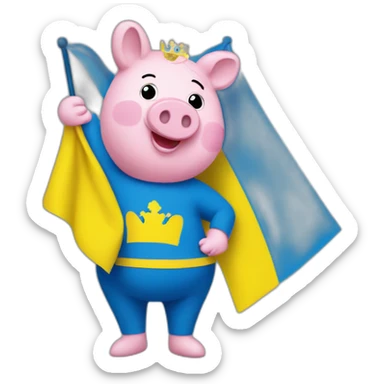 Pepa pig holds a Ukrainian flag sticker