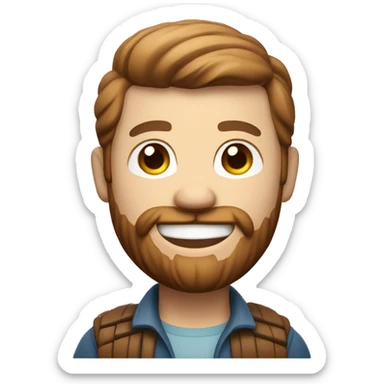 one 3d characters like the apple memoji design style dressed like a timber crossing arm with a smile face, white skin, brown hair and beard  sticker